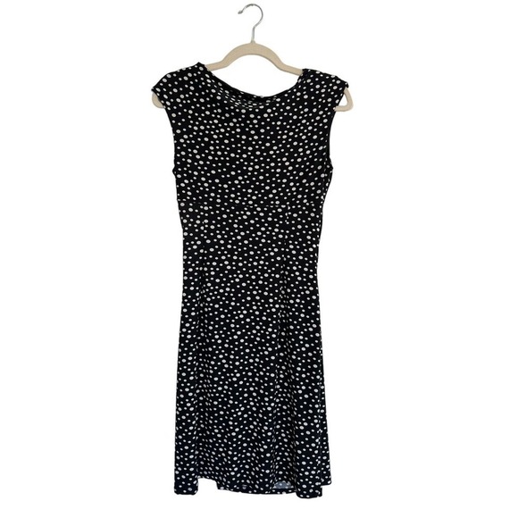 Evan Picone Faux Wrap Black and White Polka Dot Dess Size 8 - Picture 2 of 5
